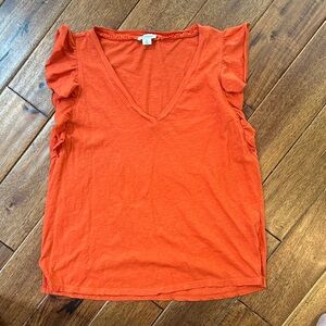 Sundance M Orange Ruffle Sleeve Top